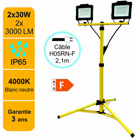 Projecteur LED, chantier PRO Puissance : 30W - Lumen : 2100 - Câble 4M