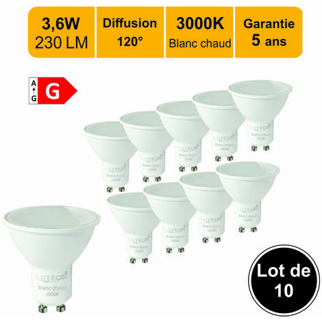 Lot de 10 Ampoule LED GU10 Dimmable - 5W - Blanc Chaud - 2700K