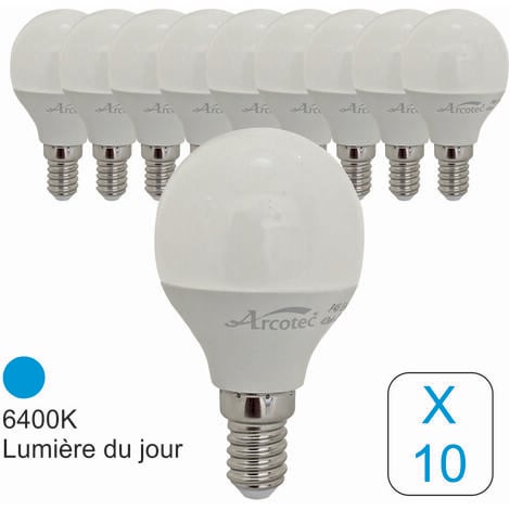 Lot de 10 ampoules LED E14 sphérique 4,9W 470Lm 6400K - garantie 2 ans