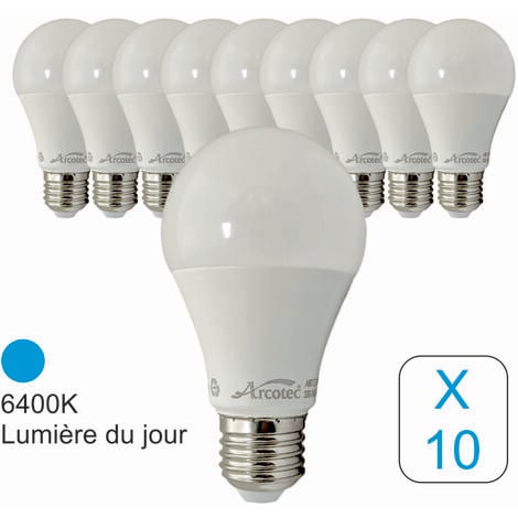 Lot de 10 Ampoules LED SMD E27 A60 9W Blanc chaud CREALYS