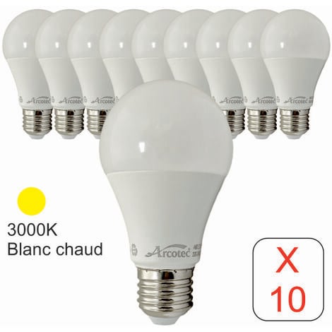 Lot de 10 ampoules LED E27 standard 5,5W 510Lm 3000K - garantie 2 ans