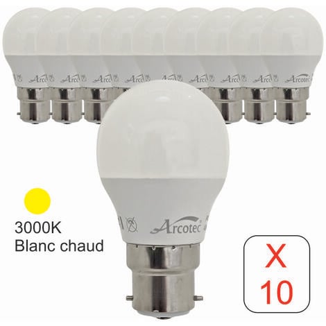 Lot de 10 ampoules LED B22 4,5W 330Lm 3000K - garantie 5 ans
