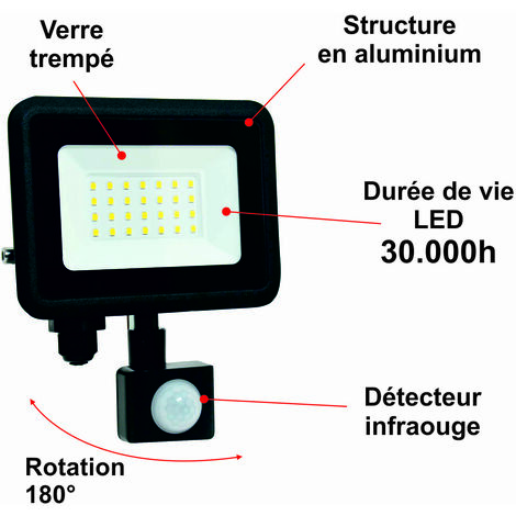 [JAMAIS UTILISÉ] Projecteur LED 30W 3000 LM 3000K IP44 avec détecteur - garantie 5 ans
