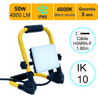 Projecteur LED de chantier 50W/IP65/IK10/4500lm/4000K câble 1,8M - garantie 5 ans
