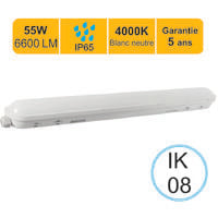 Réglette LED étanche 1500mm 55W 6600 LM 4000K IP65 - traversant - garantie 5 ans