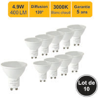 [JAMAIS UTILISÉ] Lot de 10 ampoules LED GU10 4,9W - 120° - 400Lm 3000K - garantie 5 ans