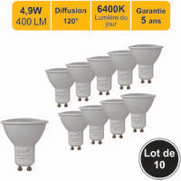 [JAMAIS UTILISÉ] Lot de 10 ampoules LED GU10 4,9W - 120° - 400Lm 6400K - garantie 5 ans