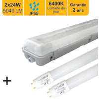 Boitier étanche traversant IP65 150cm + 2 tubes LED 2x24W 4800lm 6500K - garantie 2 ans