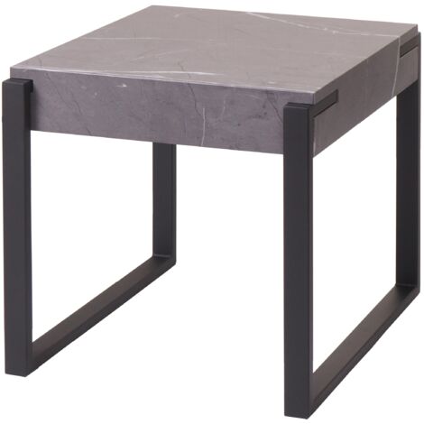 Table d'appoint HHG-997, table basse table de chevet table de salon, métal 51x50x54cm, aspect marbre gris (1/5)