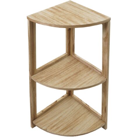 Étagère d'angle HHG-395, Étagère sur pied Étagère de salon, 3 étagères, 80x37x37cm MDF en paulownia, brun naturel (1/5)