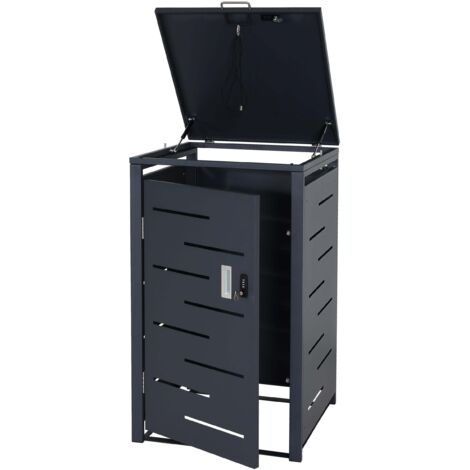 Cache-poubelle pour 1 personne HHG-018, Cache-poubelle, extensible 103x60x62cm, anthracite, acier 24kg (1/5)