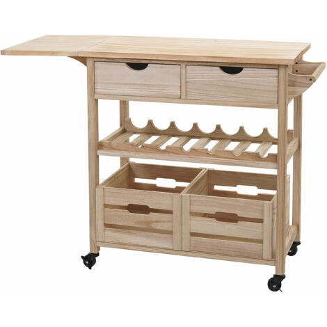 Chariot de service HHG-016, Chariot de cuisine Chariot de cuisine auxiliaire Chariot d'appoint Chariot à thé, pin 89x119x41cm, naturel (1/5)