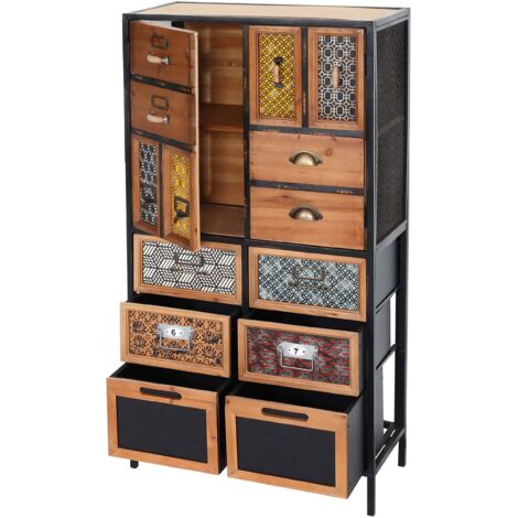 HHG – Commode à pharmacie vintage 120x62x33 cm – 6 tiroirs – Structure en fer et bois de sapin – Rangement esthétique et fonctionnel (1/5)