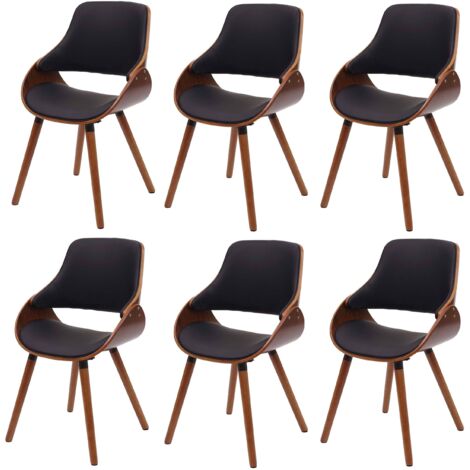 Lot de 6 chaises de salle à manger HHG-563, chaise de cuisine, design rétro, similicuir noir (1/5)