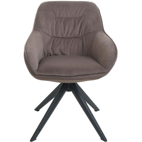 Chaise de salle à manger HHG-779, chaise de cuisine rembourrée Chaise avec accoudoirs, pivotante, métal, tissu/textile brun (1/5)