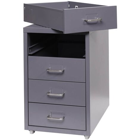 [JAMAIS UTILISÉ] Caisson à roulettes Boston T851, armoire à tiroirs, en acier, 48x28x41cm, 4 tiroirs, gris foncé