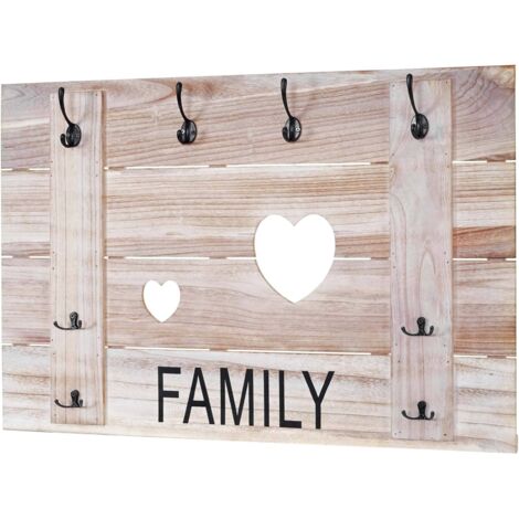 [JAMAIS UTILISÉ] Garderobe murale HHG-929 Family, planche vestiaire, vintage, 8 crochets 60x90cm, brun naturel (1/5)