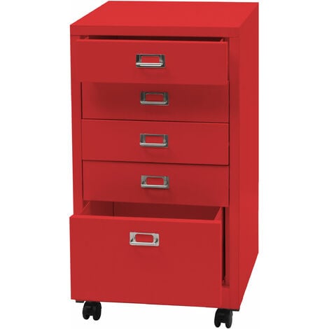 [JAMAIS UTILISÉ] Caisson à roulettes HHG-456, armoire à tiroirs acier armoire à dossiers, métal 75x40x41cm 5 tiroirs, rouge