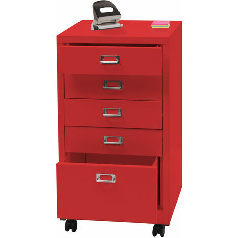 [JAMAIS UTILISÉ] Caisson à roulettes HHG-456, armoire à tiroirs acier armoire à dossiers, métal 75x40x41cm 5 tiroirs, rouge