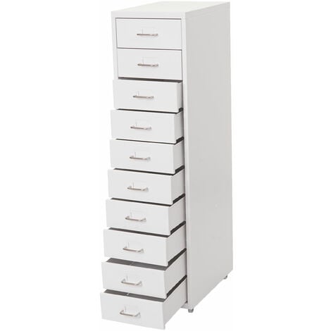 [JAMAIS UTILISÉ] Caisson a roulettes Boston T851, armoire à tiroirs armoire en acier, 110x28x41cm 10 tiroirs, blanc
