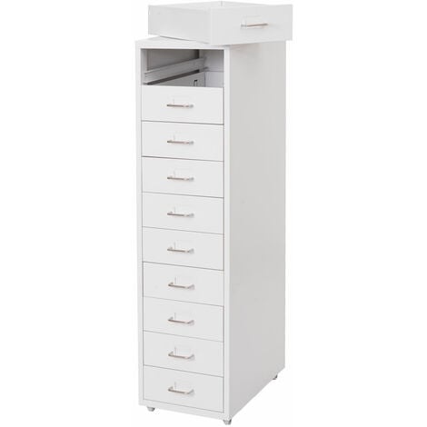 [JAMAIS UTILISÉ] Caisson a roulettes Boston T851, armoire à tiroirs armoire en acier, 110x28x41cm 10 tiroirs, blanc