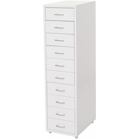 [JAMAIS UTILISÉ] Caisson a roulettes Boston T851, armoire à tiroirs armoire en acier, 110x28x41cm 10 tiroirs, blanc
