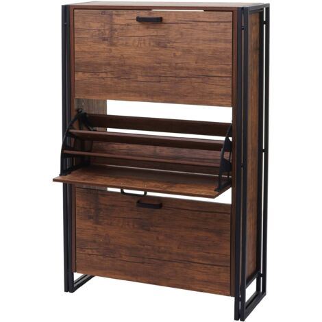 [JAMAIS UTILISÉ] Meuble à chaussures HHG-377, armoire à chaussures, 122x77x29cm structure 3D 3 volets, aspect chêne sauvage (1/5)