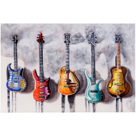 [JAMAIS UTILISÉ] Tableau à l'huile 3D, guitares, peint à la main à 100%, toile de décoration murale XL, 120x80cm (1/5)