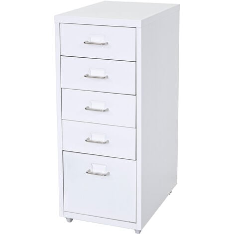 [JAMAIS UTILISÉ] Caisson à roulettes Boston T851, placard à tiroirs en acier, 69x28x44cm 5 tiroirs, blanc