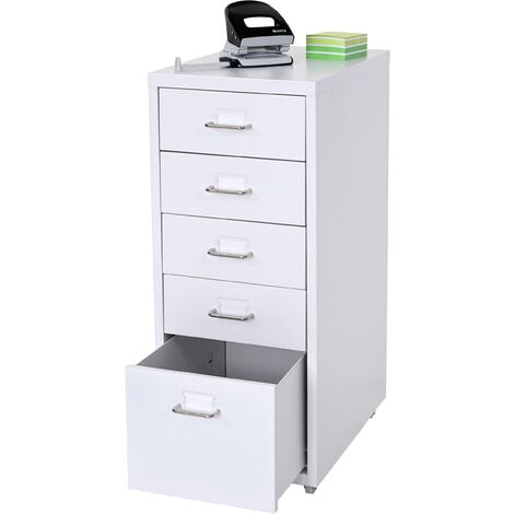 [JAMAIS UTILISÉ] Caisson à roulettes Boston T851, placard à tiroirs en acier, 69x28x44cm 5 tiroirs, blanc