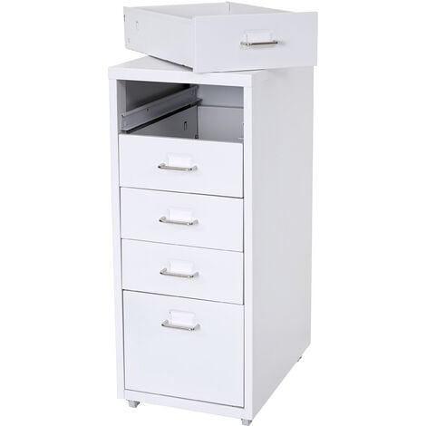 [JAMAIS UTILISÉ] Caisson à roulettes Boston T851, placard à tiroirs en acier, 69x28x44cm 5 tiroirs, blanc