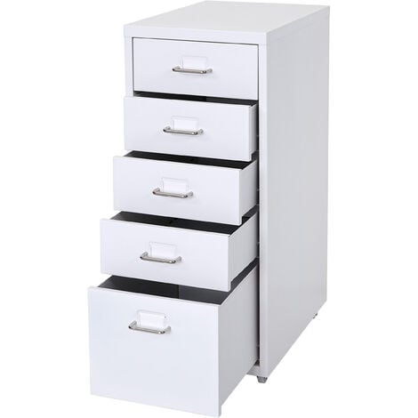 [JAMAIS UTILISÉ] Caisson à roulettes Boston T851, placard à tiroirs en acier, 69x28x44cm 5 tiroirs, blanc
