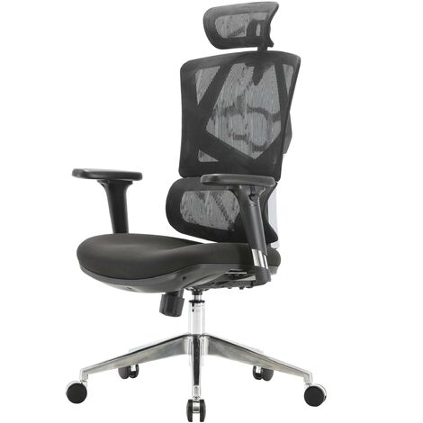 [JAMAIS UTILISÉ] Chaise de bureau HHG-924, ergonomique, appui-lordose haut dossier accoudoirs 3D, rembourré noir (1/5)