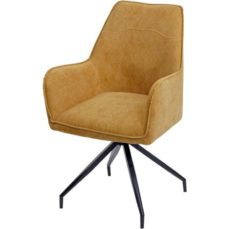 [JAMAIS UTILISÉ] Chaise de salle à manger HHG-337, rembourrée chaise avec accoudoirs, tissu/textile métal, jaune (1/5)