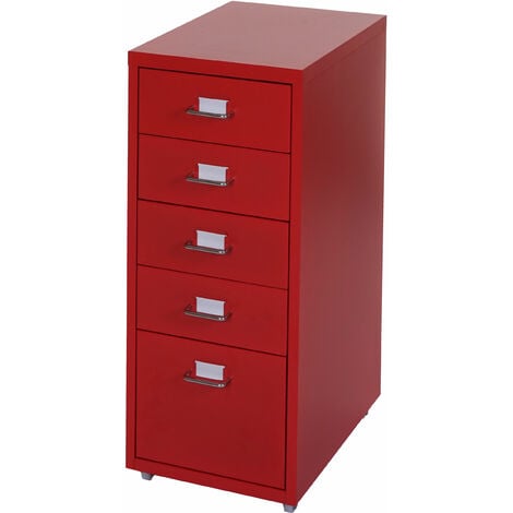 [JAMAIS UTILISÉ] Caisson à roulettes Boston T851, placard à tiroirs en acier, 69x28x44cm 5 tiroirs, rouge