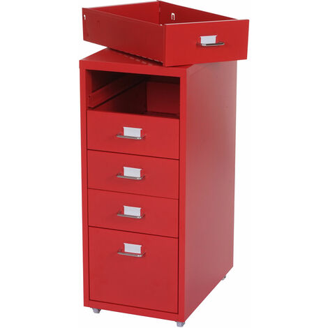 [JAMAIS UTILISÉ] Caisson à roulettes Boston T851, placard à tiroirs en acier, 69x28x44cm 5 tiroirs, rouge