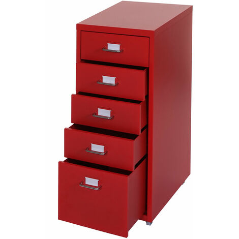 [JAMAIS UTILISÉ] Caisson à roulettes Boston T851, placard à tiroirs en acier, 69x28x44cm 5 tiroirs, rouge