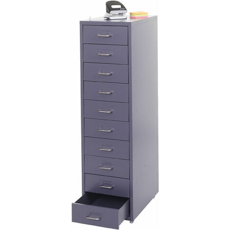 [JAMAIS UTILISÉ] Caisson a roulettes Boston T851, armoire à tiroirs armoire en acier, 110x28x41cm 10 tiroirs, gris foncé