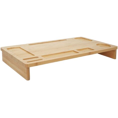 Support Rehausseur Double Écran En Bois Blanc - Étagère De Bureau Avec Rangement Et Support Smartphone/Tablette - 108 Cm - Jusqu'à 50 Kg