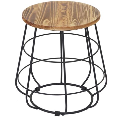 [JAMAIS UTILISÉ] Table d'appoint HHG-843, table de nuit, design industriel, bois véritable, Ø35cm (1/5)