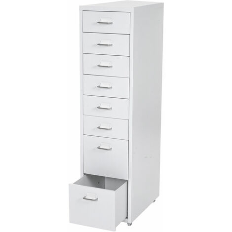 [JAMAIS UTILISÉ] Caisson à roulettes Boston T851, placard à tiroirs en acier, 109x28x44 cm 8 tiroirs, blanc