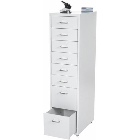 [JAMAIS UTILISÉ] Caisson à roulettes Boston T851, placard à tiroirs en acier, 109x28x44 cm 8 tiroirs, blanc