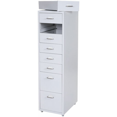 [JAMAIS UTILISÉ] Caisson à roulettes Boston T851, placard à tiroirs en acier, 109x28x44 cm 8 tiroirs, blanc