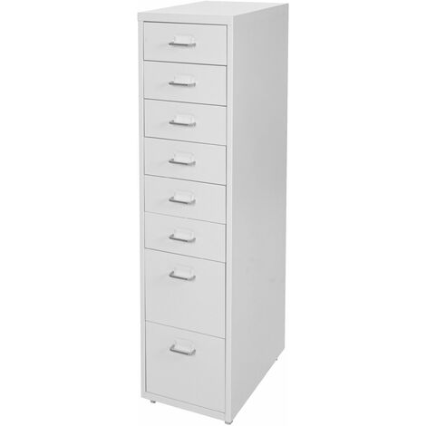 [JAMAIS UTILISÉ] Caisson à roulettes Boston T851, placard à tiroirs en acier, 109x28x44 cm 8 tiroirs, blanc