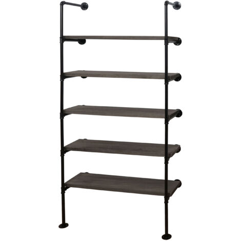 [JAMAIS UTILISÉ] Étagère HHG-451, Étagère de salon Bibliothèque Étagère de rangement, Design industriel bois métal, 165x80x28cm, gris-brun (1/5)