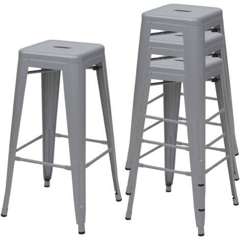 [JAMAIS UTILISÉ] 4x tabouret de bar HHG-844, chaise de comptoir, métal, empilable, design industriel, gris (1/5)