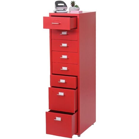 [JAMAIS UTILISÉ] Caisson à roulettes Boston T851, placard en acier, 109x28x44cm 8 tiroirs, rouge
