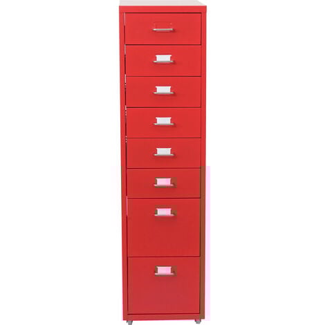 [JAMAIS UTILISÉ] Caisson à roulettes Boston T851, placard en acier, 109x28x44cm 8 tiroirs, rouge
