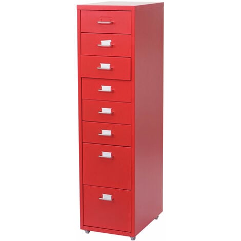 [JAMAIS UTILISÉ] Caisson à roulettes Boston T851, placard en acier, 109x28x44cm 8 tiroirs, rouge