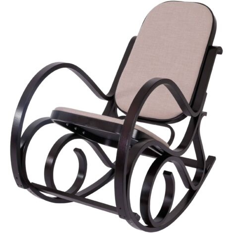 [JAMAIS UTILISÉ] Rocking-chair, fauteuil à bascule M41, imitation noyer, tissu beige